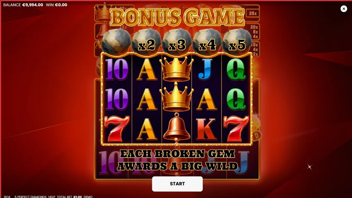 Tampilan visual slot 5 Perfect Diamonds dengan simbol klasik dan berlian
